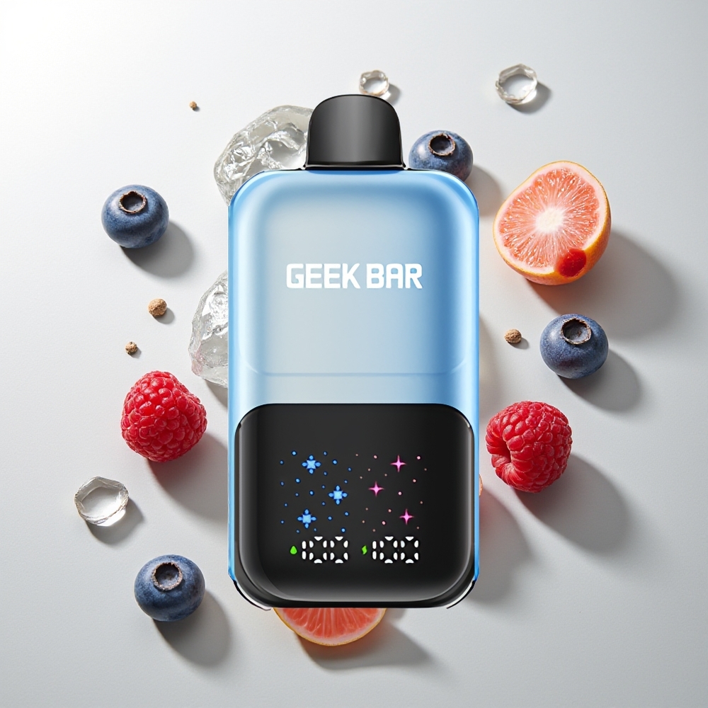 GEEK BAR 2GO 50K Züge Blaubeere Himbeere Eis Dual-Tank Interaktiver Bildschirm Einstellbare Aromen/Kühle Wiederaufladbar