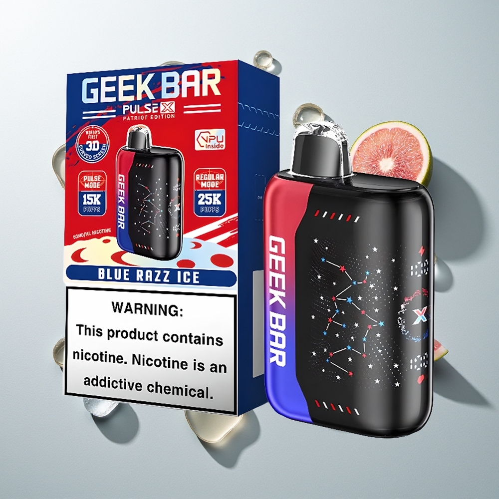 GEEK BAR Pulse X 25000 Züge Patriot Edition Dual Mesh Coil 18mL E-Liquid 3D Kurvenbildschirm