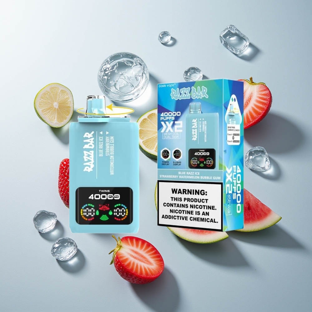 Razz Bar 40000 Züge Blaue Himbeere-Eis-Erdbeere Wassermelone Bubble Gum Leistungsbildschirm 1.0Ohm