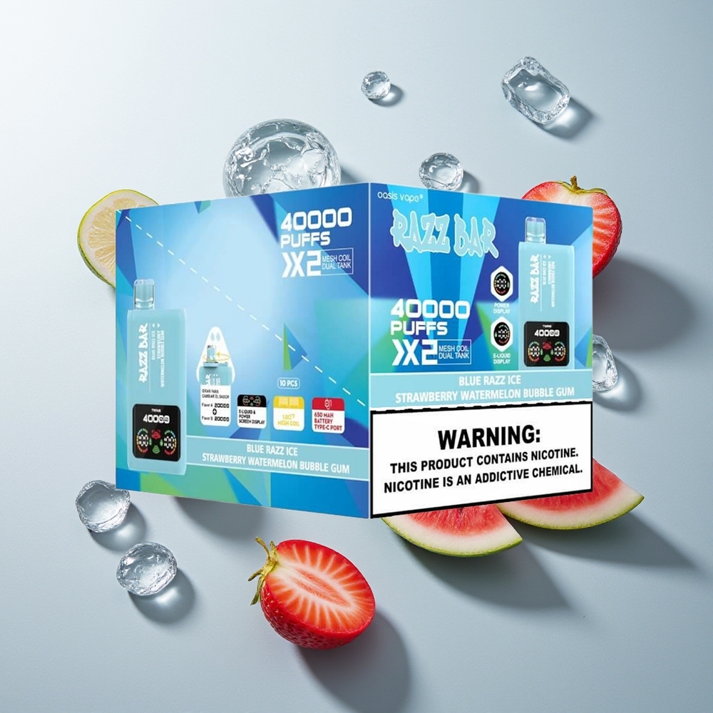 Razz Bar 40000 Züge Blaue Himbeere-Eis-Erdbeere Wassermelone Bubble Gum Leistungsbildschirm 1.0Ohm
