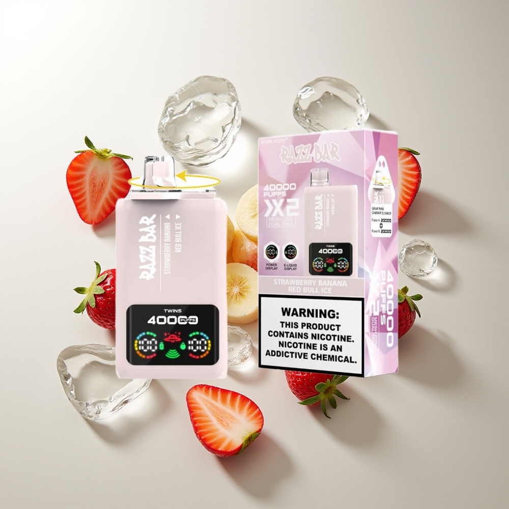 Razz Bar 40000 Züge Display Mesh Coil Typ-C Erdbeer Banane - Roter Stier Eis