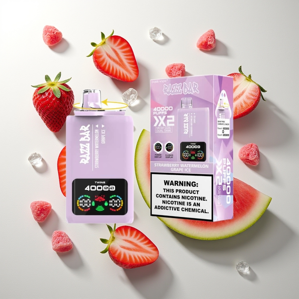 Razz Bar 40000 Züge Display Typ-C Erdbeer-Wassermelone-Traube-Eis 1.0Ohm 2 Mesh Coil 650 Mah 2%5% Nikotin
