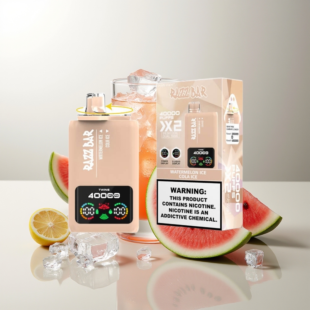 Razz Bar 40000 Züge Wassermelone-Eis - Cola-Eis mit Power Screen Display, 1.0Ohm 2 Mesh Coil, 650mAh Akku, Type-C Port, 2%/5% Nikotin