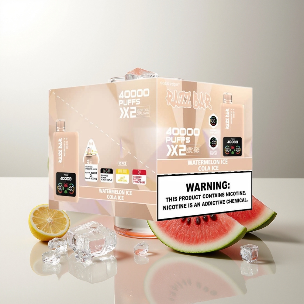Razz Bar 40000 Züge Wassermelone-Eis - Cola-Eis mit Power Screen Display, 1.0Ohm 2 Mesh Coil, 650mAh Akku, Type-C Port, 2%/5% Nikotin