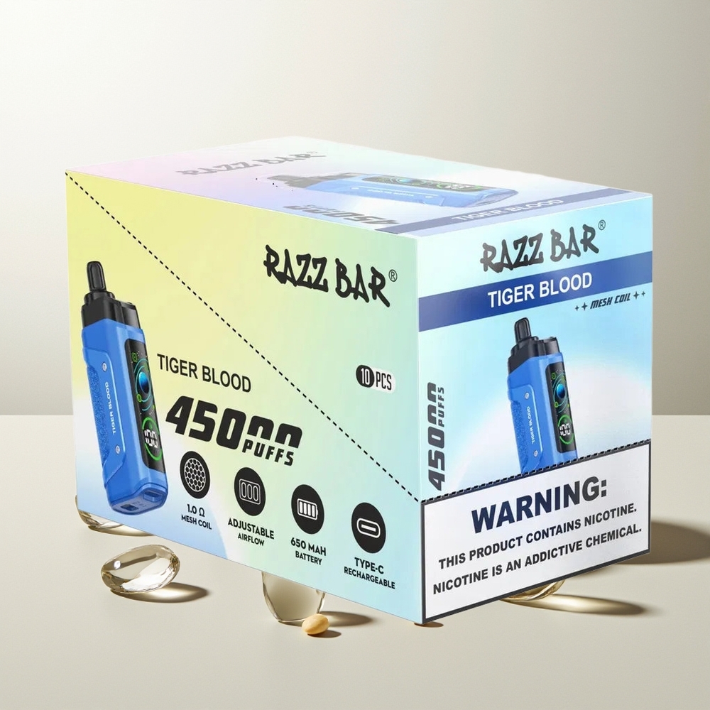 Razz Bar 45000 Züge Tigerblut 1.0 Ohm Mesh Coil Typ-C Aufladbar 20 mg/ml Nikotin