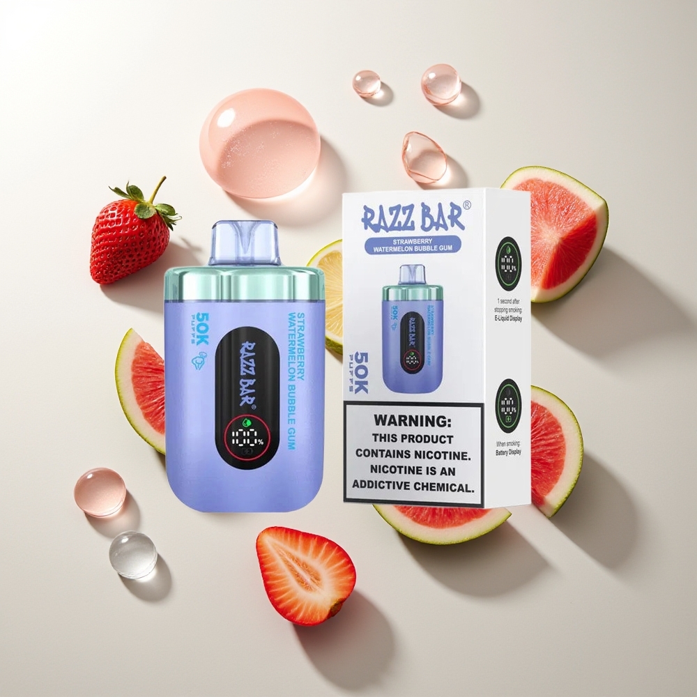 Razz Bar 50K Puffs 1.0 Ohm Mesh 650mAh Typ-C 2% Nikotin Erdbeere Wassermelone Bubblegum