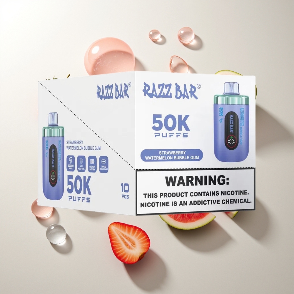 Razz Bar 50K Puffs 1.0 Ohm Mesh 650mAh Typ-C 2% Nikotin Erdbeere Wassermelone Bubblegum