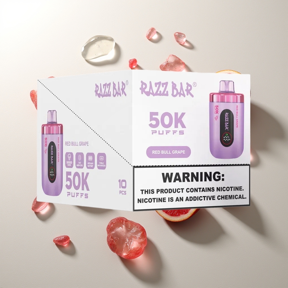 Razz Bar 50K Züge Red Bull Traube 1.0 Ohm Mesh 650mAh Typ-C 2% Nikotin