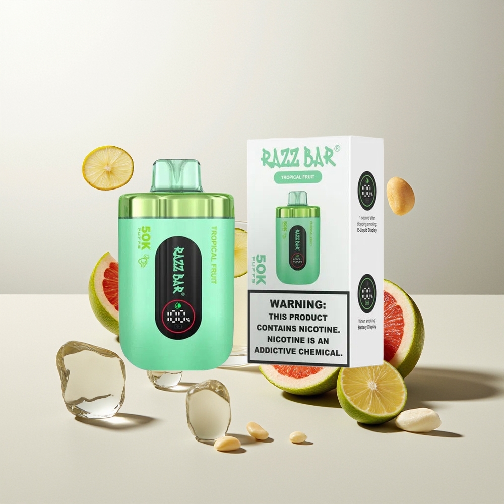 Razz Bar 50K Züge Tropische Früchte Wegwerf-Vape 1.0 Ohm Mesh Typ-C 2% Nikotin