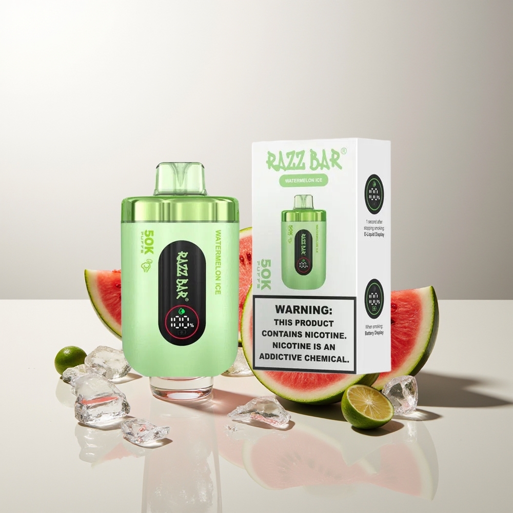 Razz Bar 50K Züge Wassermelone Eis Einweg-Vape 1.0 Ohm Mesh 650 mAh Typ-C 2% Nikotin