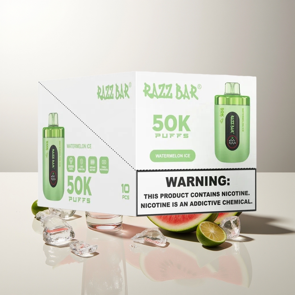Razz Bar 50K Züge Wassermelone Eis Einweg-Vape 1.0 Ohm Mesh 650 mAh Typ-C 2% Nikotin