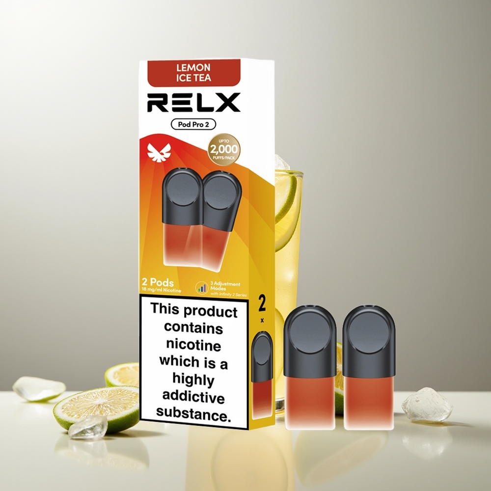 RELX Pod Pro 2 600 Züge 1.9ml Tee-Zitronen-Eis Variante 3-Stufen-Spannung (Eco 5.5W, Smooth 6.5W, Boost 8W) 2er/3er Pack