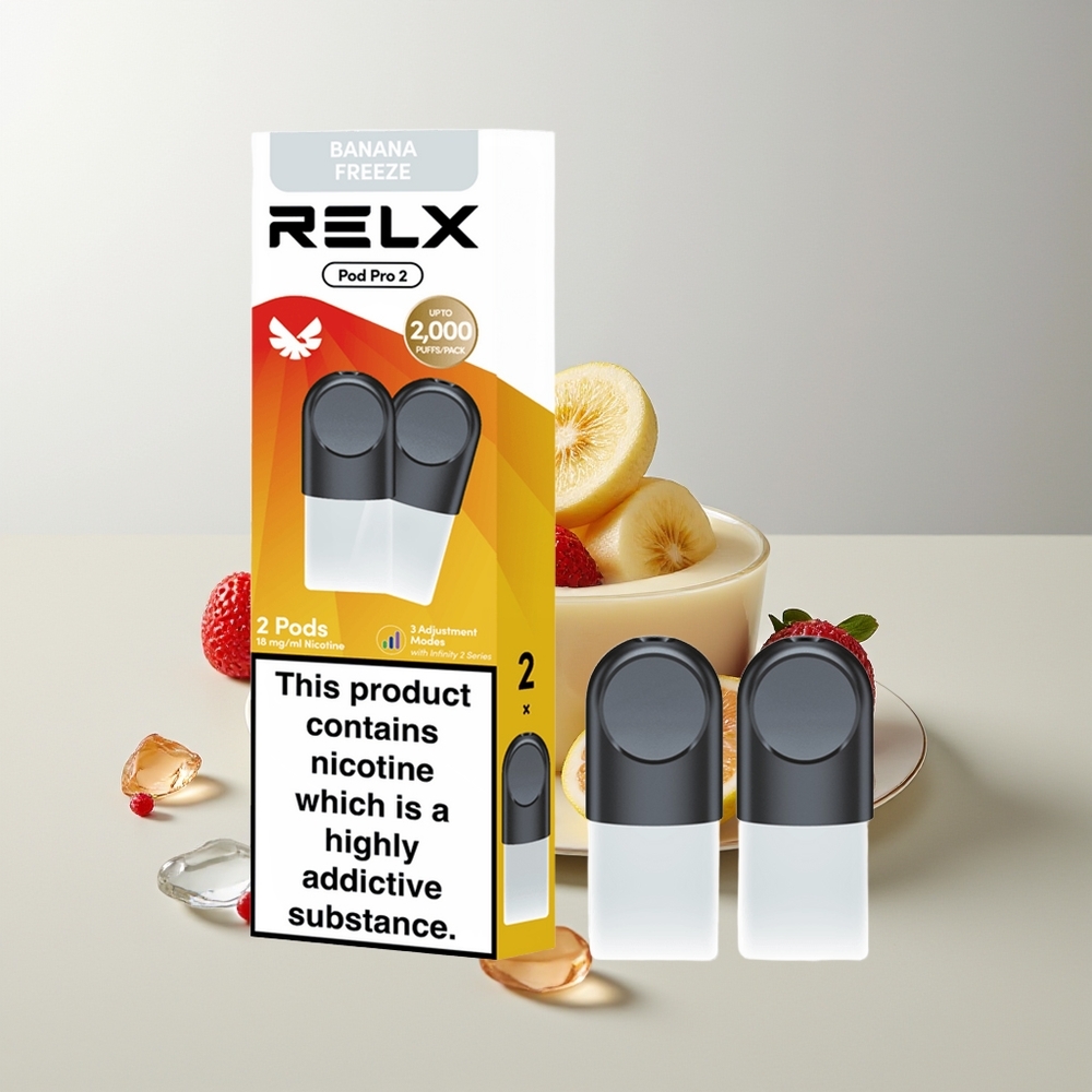RELX Pod Pro 2 600 Züge Dessert-Banane Eis 1,9ml 3 Spannungsmodi (Eco, Smooth, Boost) 2/3 Pods Pack
