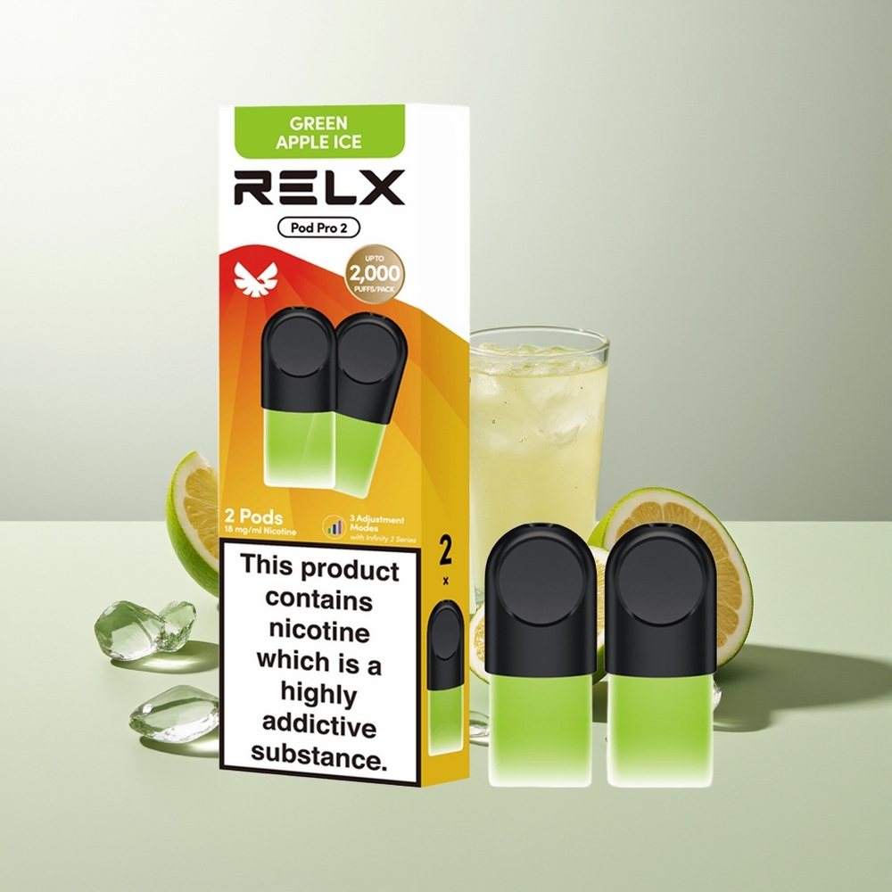 RELX Pod Pro 2 600 Züge Grüner Apfel Eis 1.9ml 3 Spannungsmodi