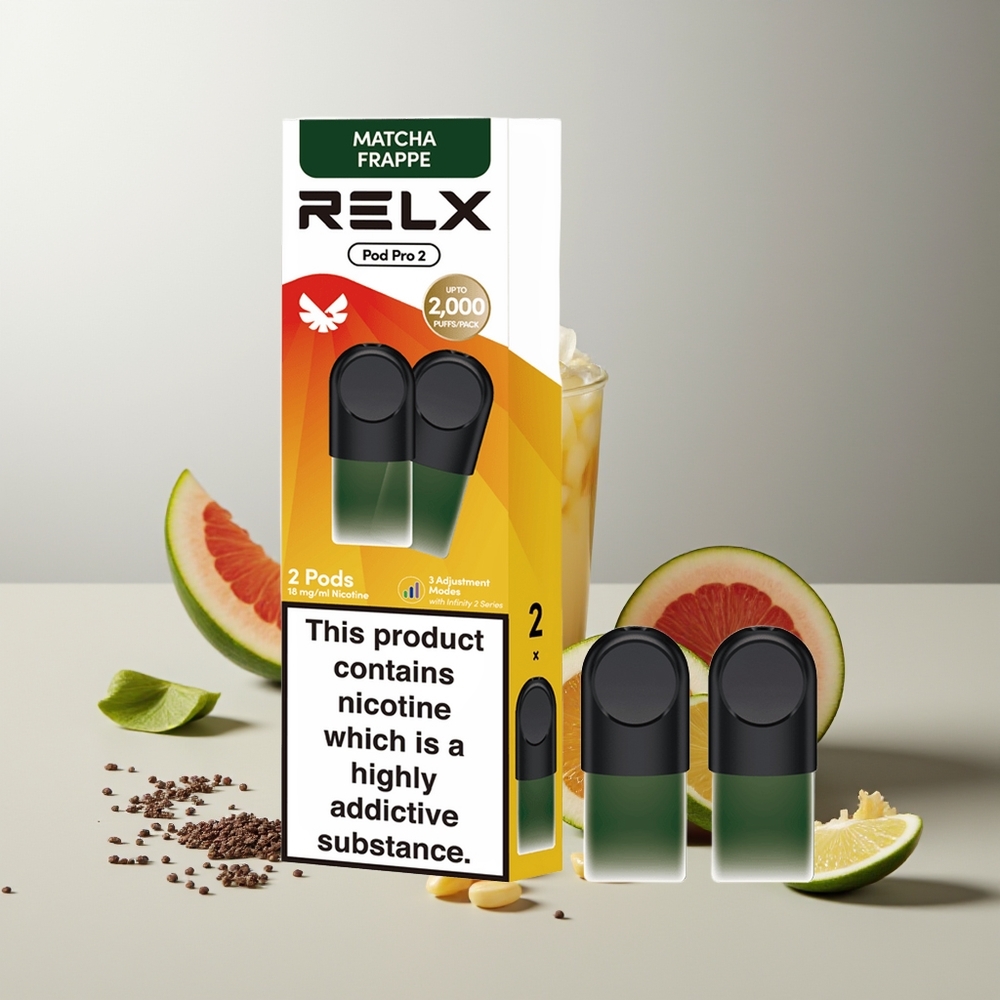 RELX Pod Pro 2 600 Züge Tee-Matcha Frappe 1.9ml 3 Stufen (Eco 5.5W, Smooth 6.5W, Boost 8W) 2/3 Pods Pack