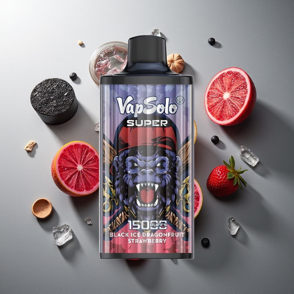 Vapsolo Super 15000 Züge Schwarz Eis Drachenfrucht Erdbeere 40ml 850mAh Mesh Coil Typ-C