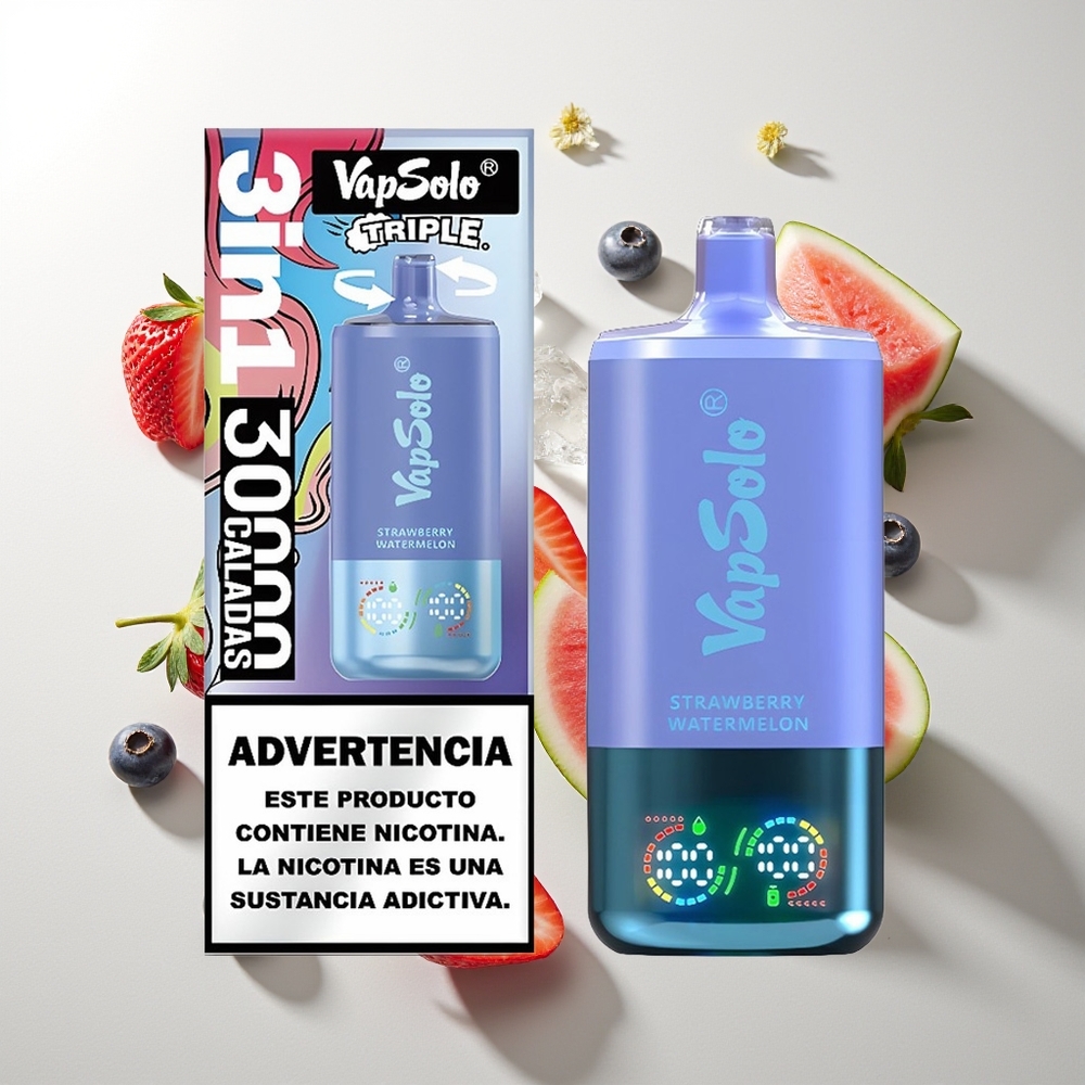 VapSolo Triple 30000 Puffs Erdbeere Wassermelone & Blaubeere Eis Typ-C 40ml 20mg/ml/50mg/ml