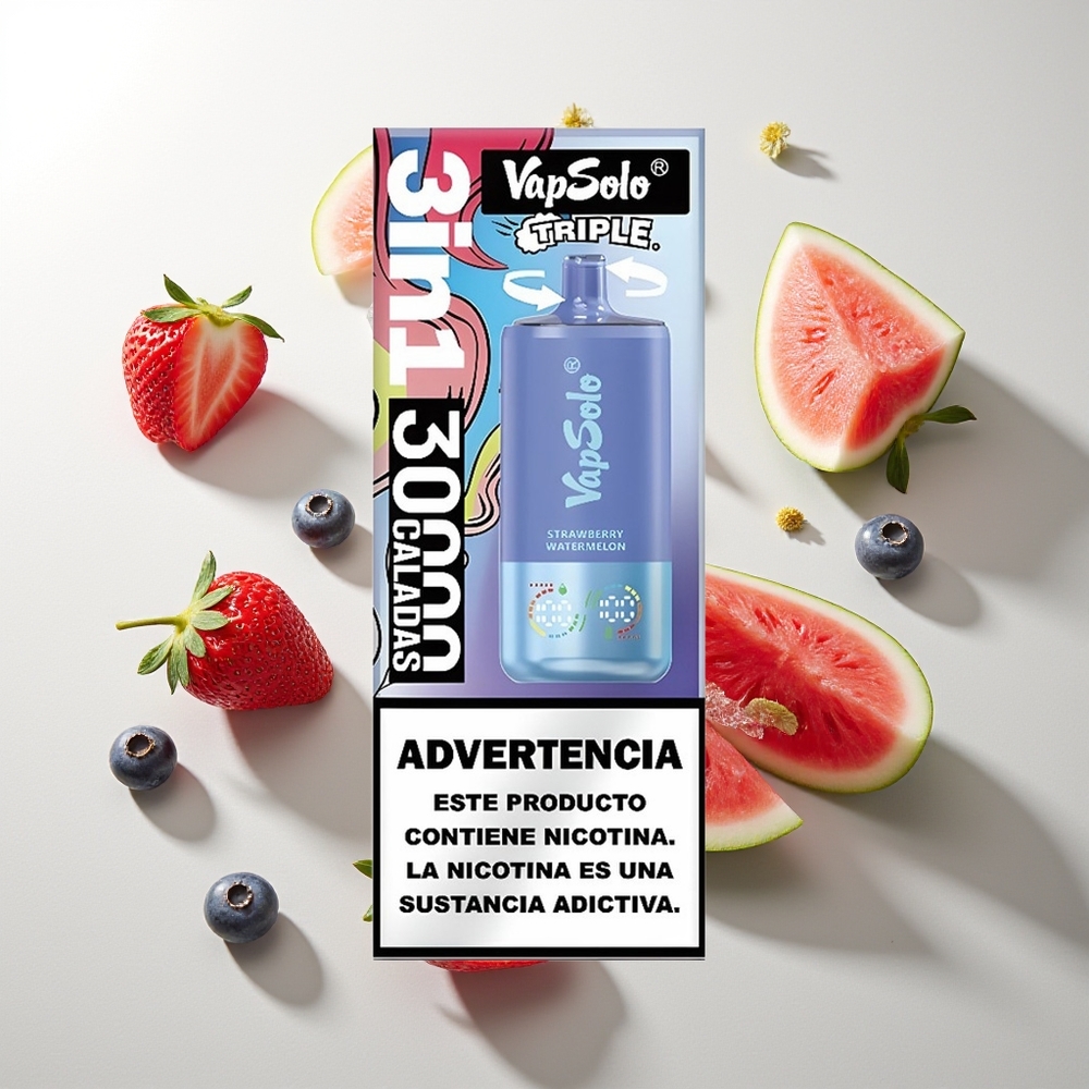 VapSolo Triple 30000 Puffs Erdbeere Wassermelone & Blaubeere Eis Typ-C 40ml 20mg/ml/50mg/ml