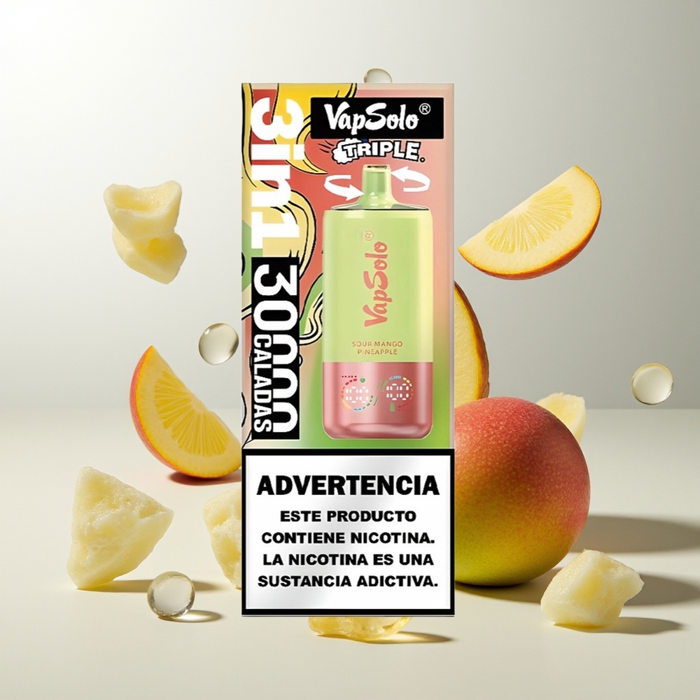 VapSolo Triple 30000 Züge Saure Mango-Ananas Typ-C 40ml 20/50mg/ml 3-Tank