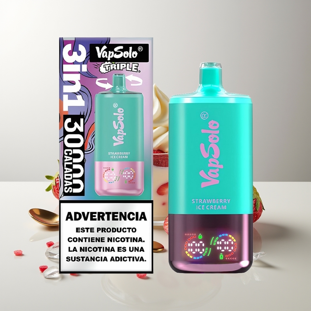 Vapsolo Triple 30000 Puffs Erdbeer-Eiscreme Typ-C 40ml