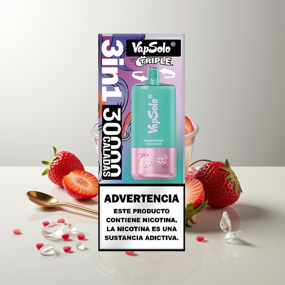 Vapsolo Triple 30000 Puffs Erdbeer-Eiscreme Typ-C 40ml