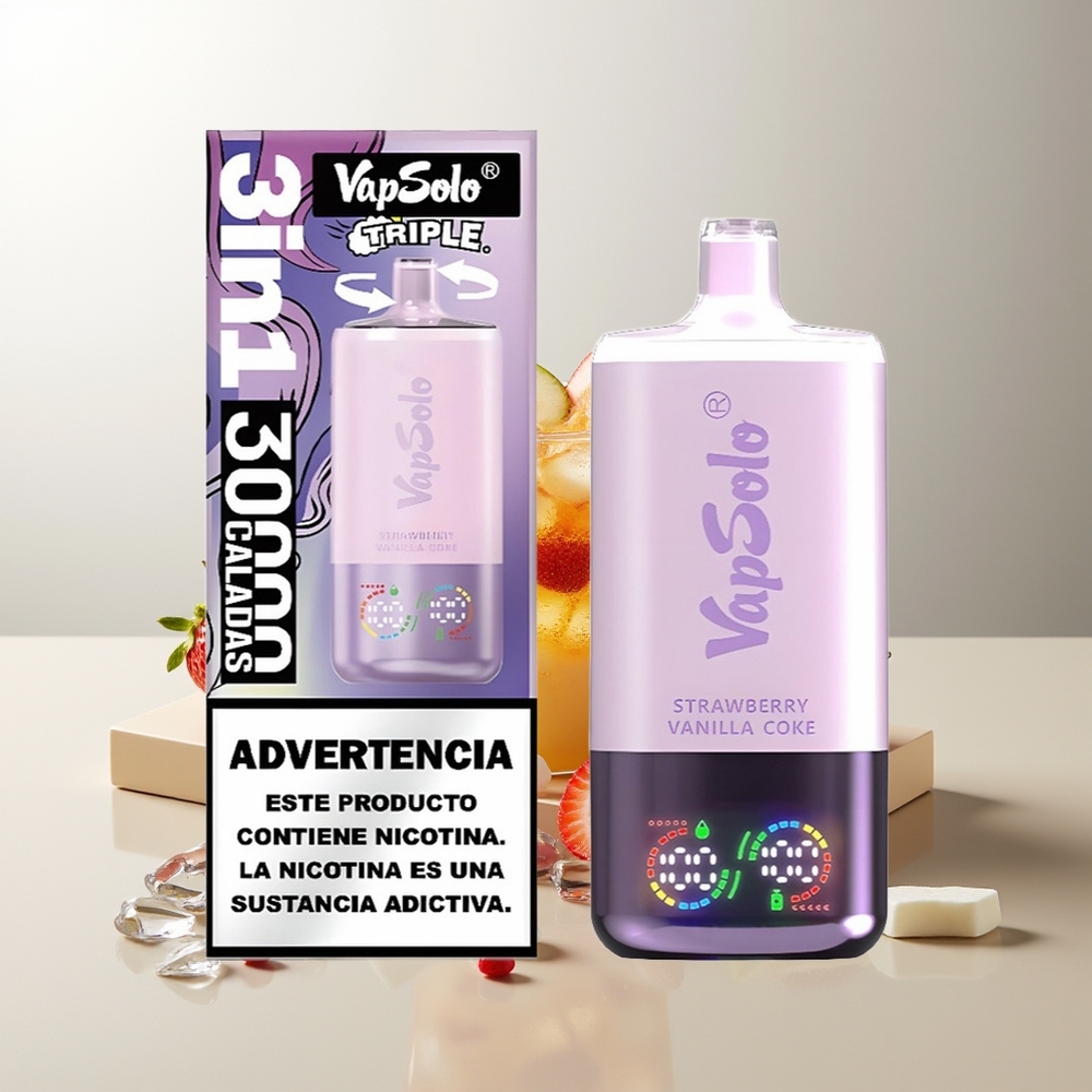 Vapsolo Triple 30000 Puffs Erdbeer Vanille Cola Typ-C 40ml 20mg/50mg 3-Tank