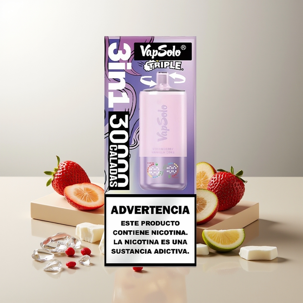 Vapsolo Triple 30000 Puffs Erdbeer Vanille Cola Typ-C 40ml 20mg/50mg 3-Tank