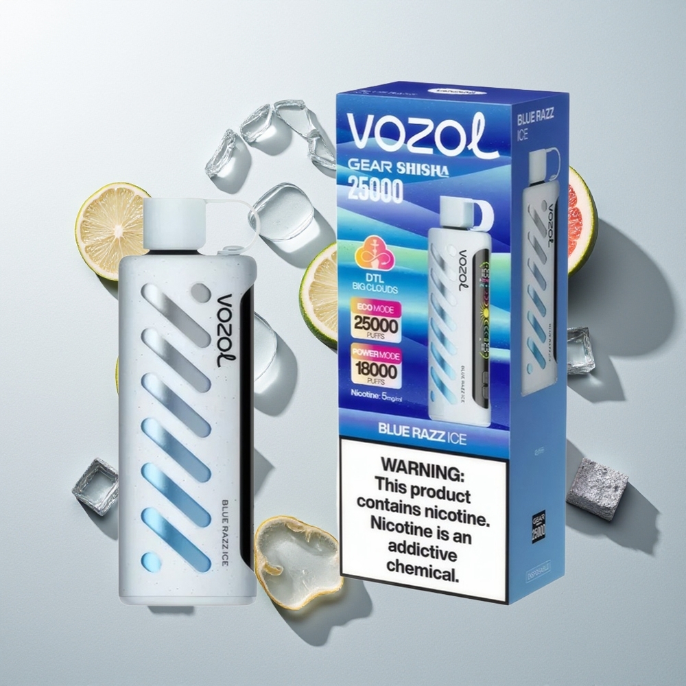 VOZOL Gear Shisha 25000 Züge Blaue Himbeere Eis S.i.L.C Tech Dual Mesh 1000mAh 5mg/ml
