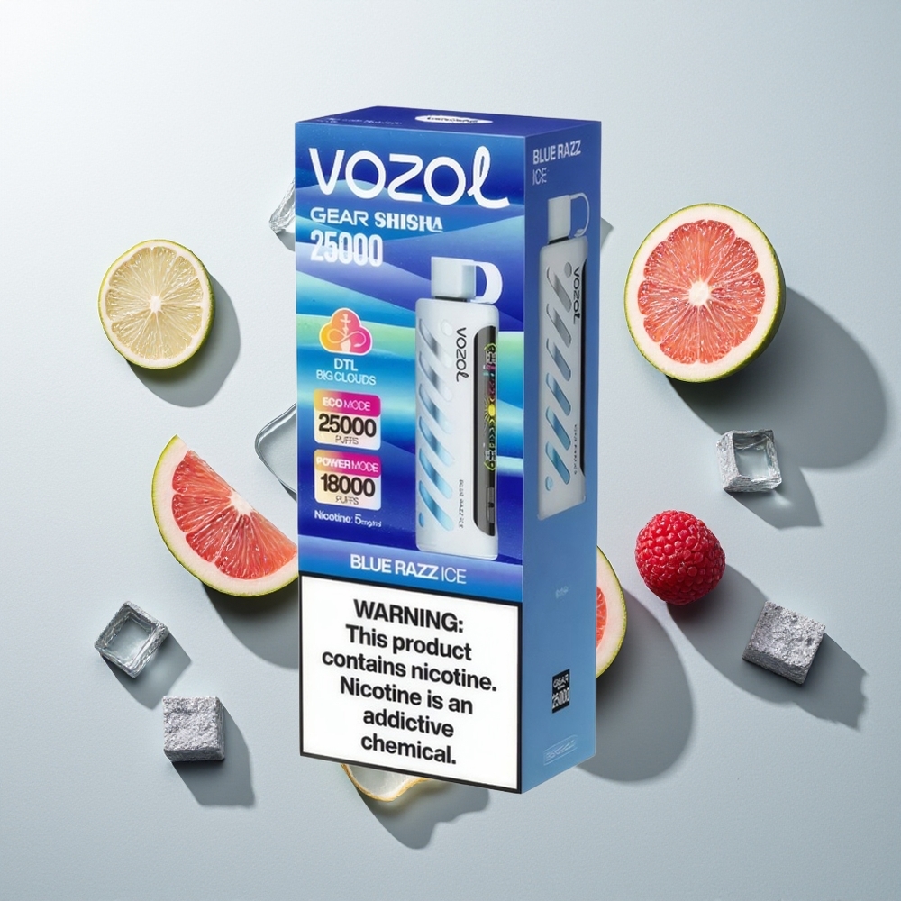 VOZOL Gear Shisha 25000 Züge Blaue Himbeere Eis S.i.L.C Tech Dual Mesh 1000mAh 5mg/ml