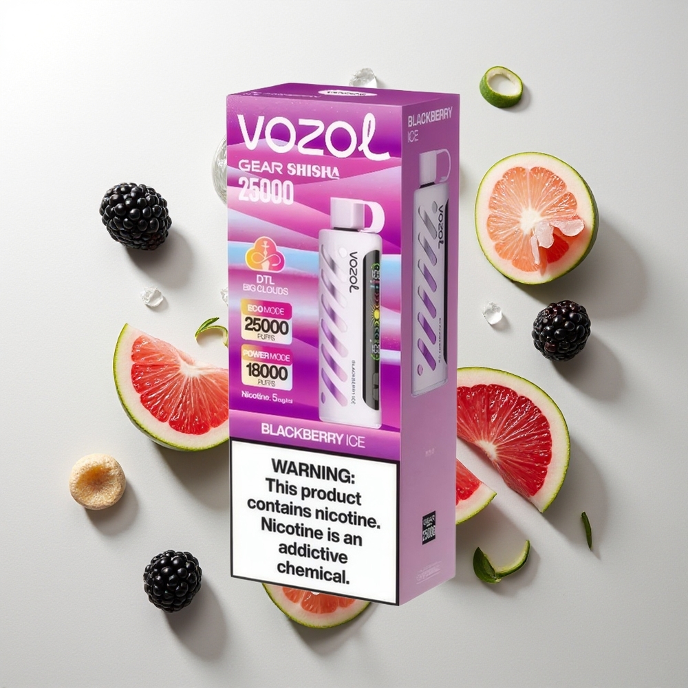 VOZOL Gear Shisha 25000 Züge Brombeer-Eis Dual Mesh Dual Modes S.i.L.C Tech 1000mAh 5mg/ml