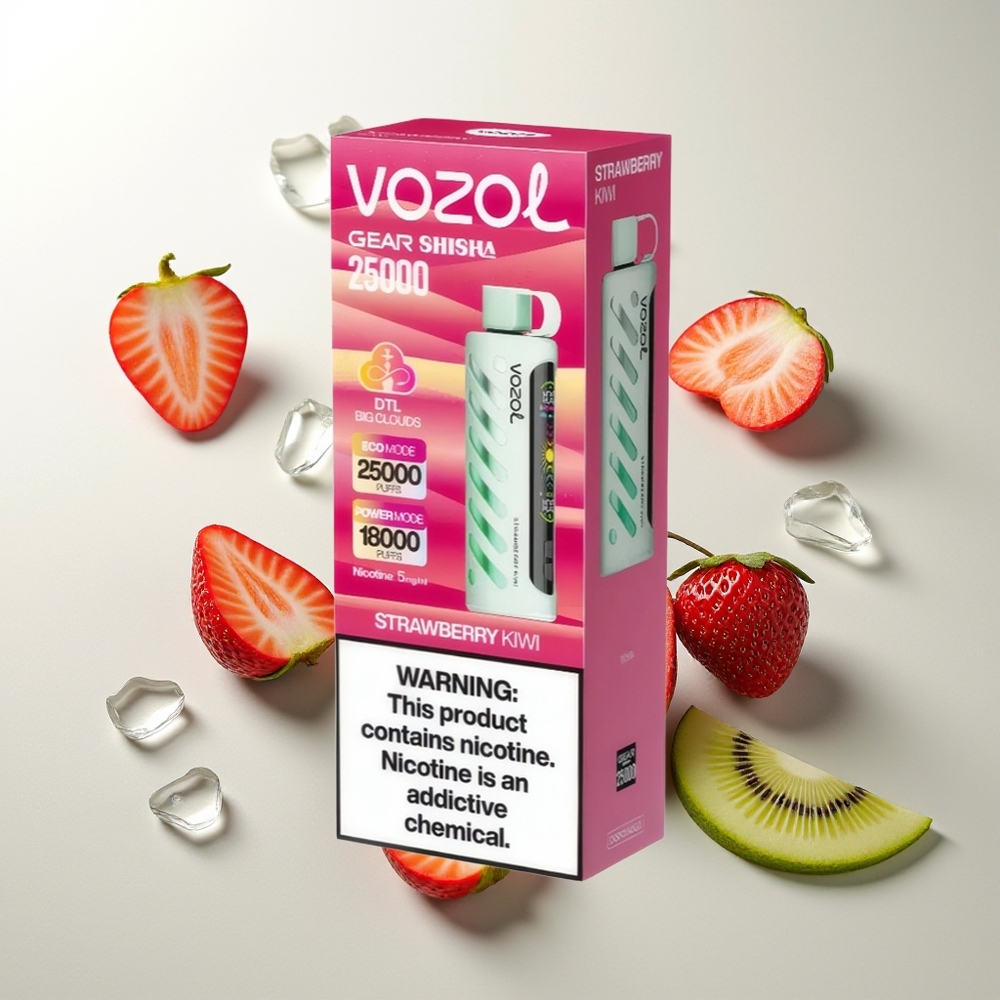 VOZOL Gear Shisha 25000 Züge Erdbeer-Kiwi Shisha Dual Mesh S.i.L.C Tech 1000mAh 5mg/ml