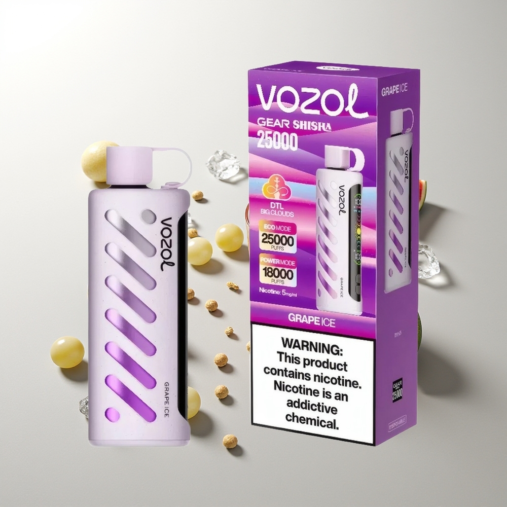 VOZOL Gear Shisha 25000 Züge Grape Ice Doppel-Mesh S.i.L.C Tech 1000mAh 5mg/ml