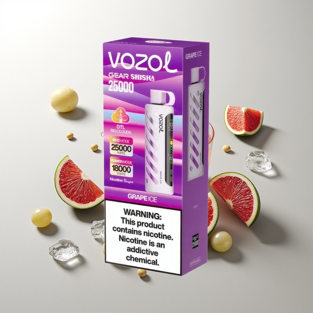 VOZOL Gear Shisha 25000 Züge Grape Ice Doppel-Mesh S.i.L.C Tech 1000mAh 5mg/ml