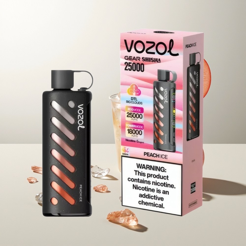 VOZOL Gear Shisha 25000 Züge Pfirsich-Eis Shisha Dual Mesh Dual Modes 1000mAh 5mg/ml S.i.L.C Tech