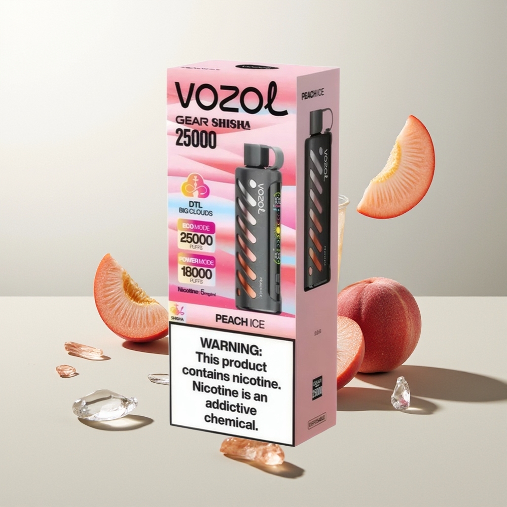 VOZOL Gear Shisha 25000 Züge Pfirsich-Eis Shisha Dual Mesh Dual Modes 1000mAh 5mg/ml S.i.L.C Tech