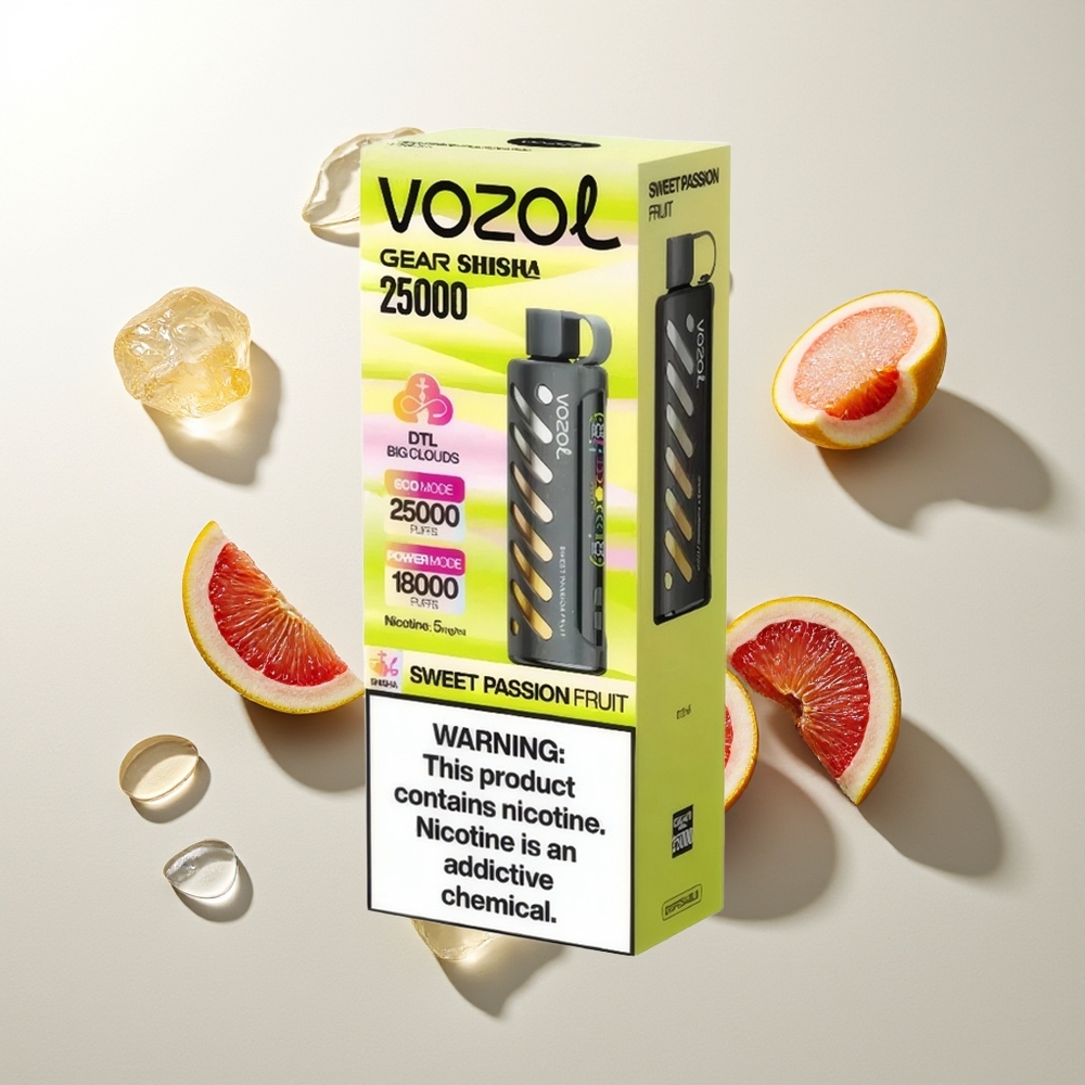 VOZOL Gear Shisha 25000 Züge Süße Passionsfrucht Shisha Dual Mesh Dual Modes 1000mAh 5mg/ml S.i.L.C Tech