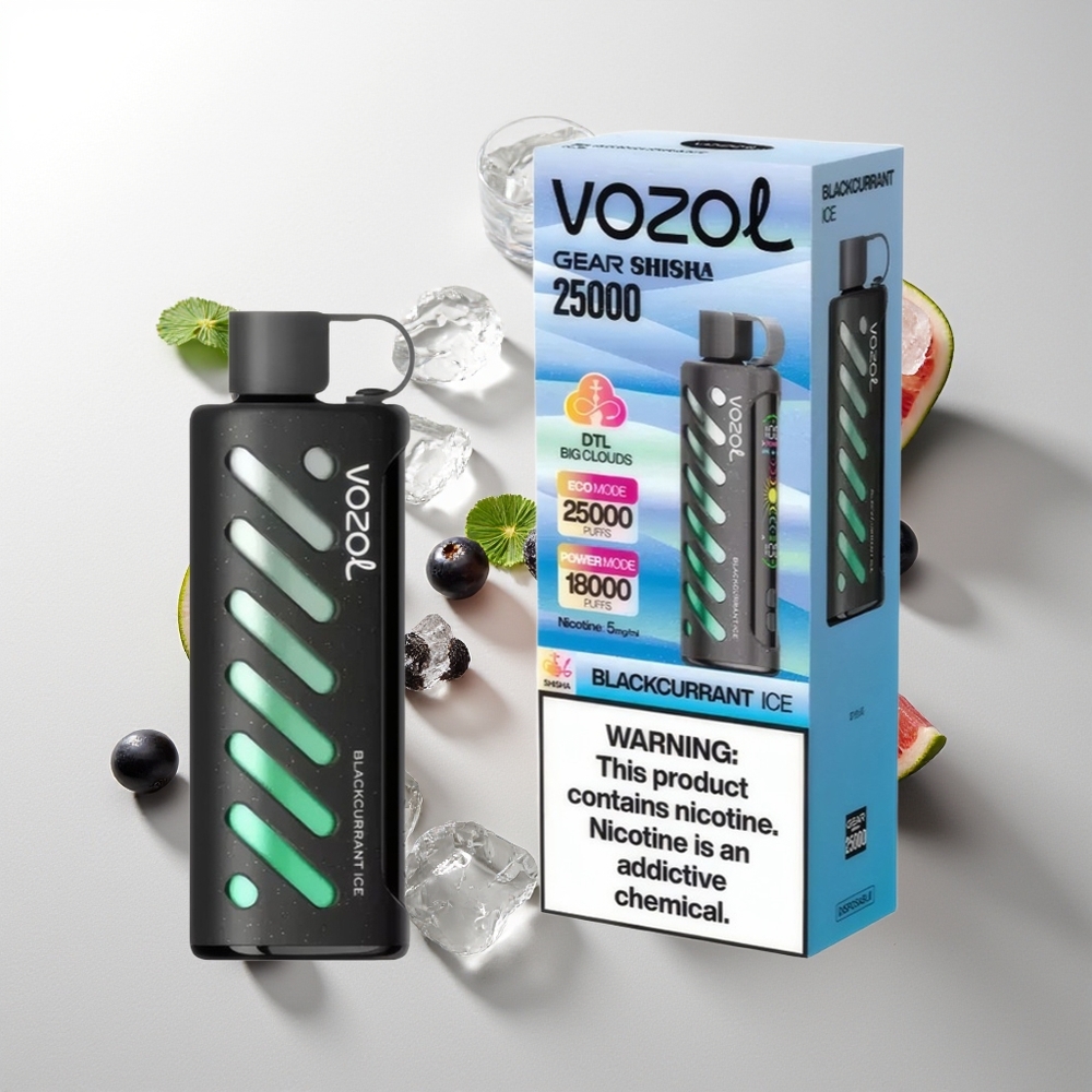 VOZOL Gear Shisha 25000 Züge Schwarzbeer-Eis Dual Mesh Dual Modes 1000mAh 5mg/ml S.i.L.C Tech