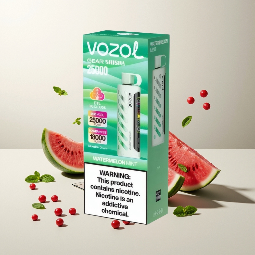 VOZOL Gear Shisha 25000 Züge Wasserminze Shisha Doppel-Mesh S.i.L.C Tech 1000mAh 5mg/ml