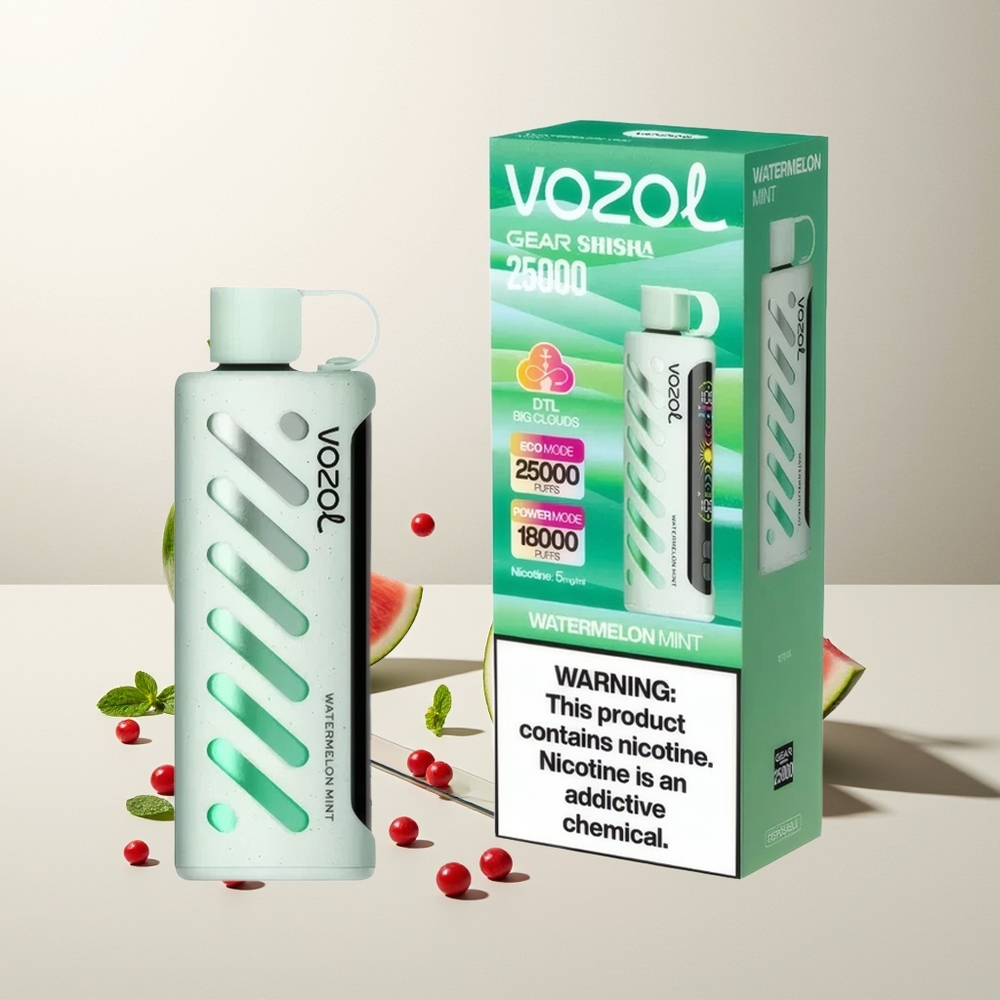 VOZOL Gear Shisha 25000 Züge Wasserminze Shisha Doppel-Mesh S.i.L.C Tech 1000mAh 5mg/ml