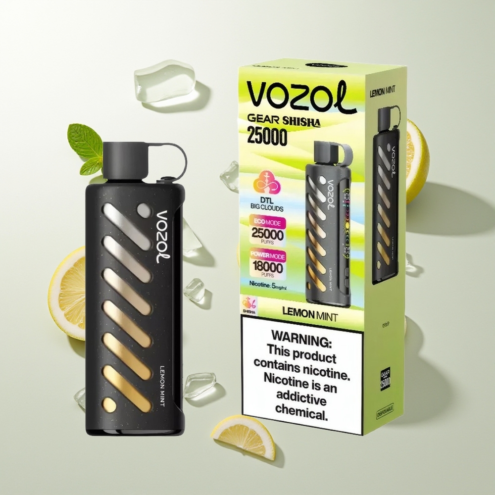 VOZOL Gear Shisha 25000 Züge Zitrone Minze Shisha Dual Mesh S.i.L.C Tech 1000mAh 5mg/ml