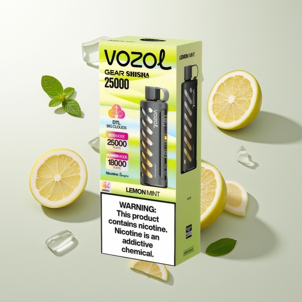 VOZOL Gear Shisha 25000 Züge Zitrone Minze Shisha Dual Mesh S.i.L.C Tech 1000mAh 5mg/ml