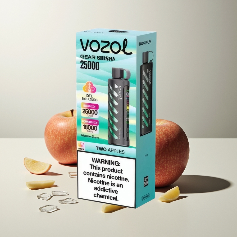 VOZOL Gear Shisha 25000 Züge Zwei Äpfel Shisha S.i.L.C Tech Dual Mesh 1000mAh 5mg/ml