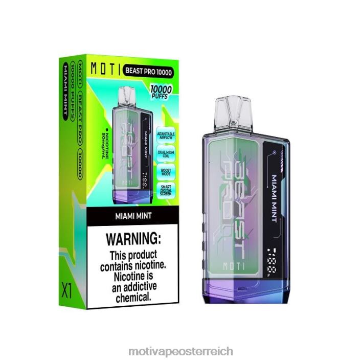 MOTI Beast Pro Einweg-Vaporizer (5 %, 10.000 Züge) Miami-Minze TN2TZ48 MOTI Vape Pop Österreich